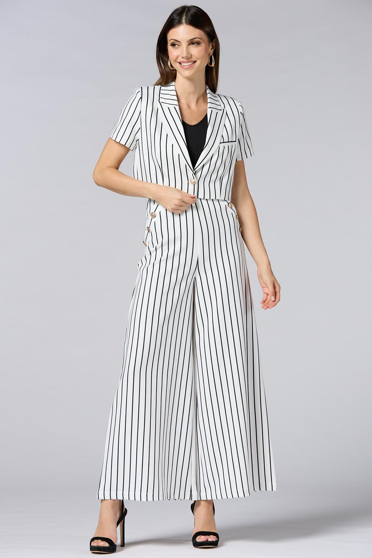 Versona cache black white stripe cropped jacket WHITE_MULTI