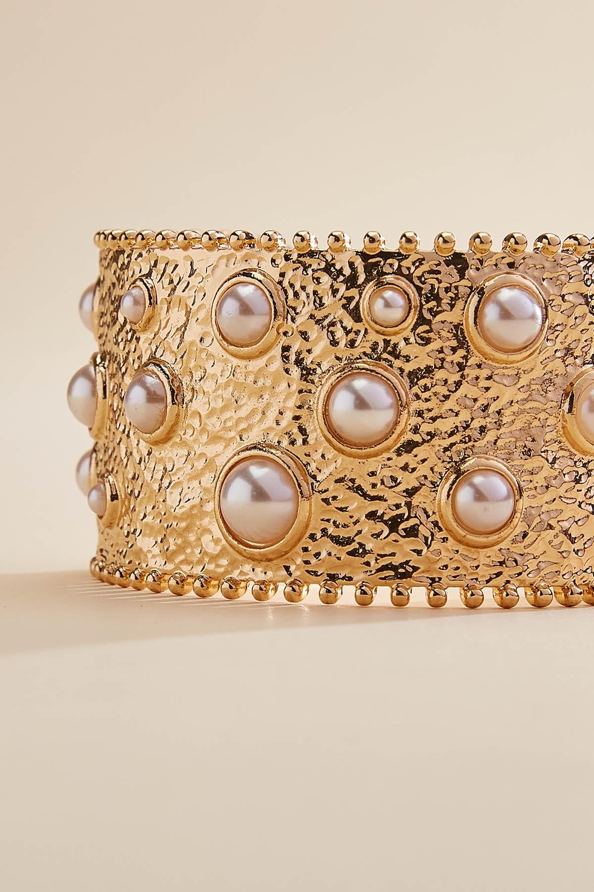 Versona pearl studded textured gold cuff bracelet GOLD