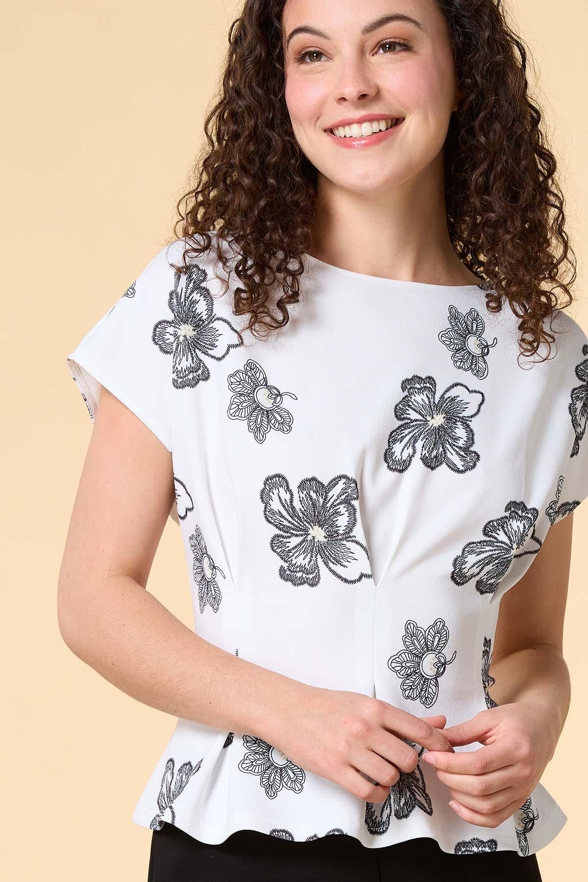 Versona petal pleats crepe top WHITE_MULTI