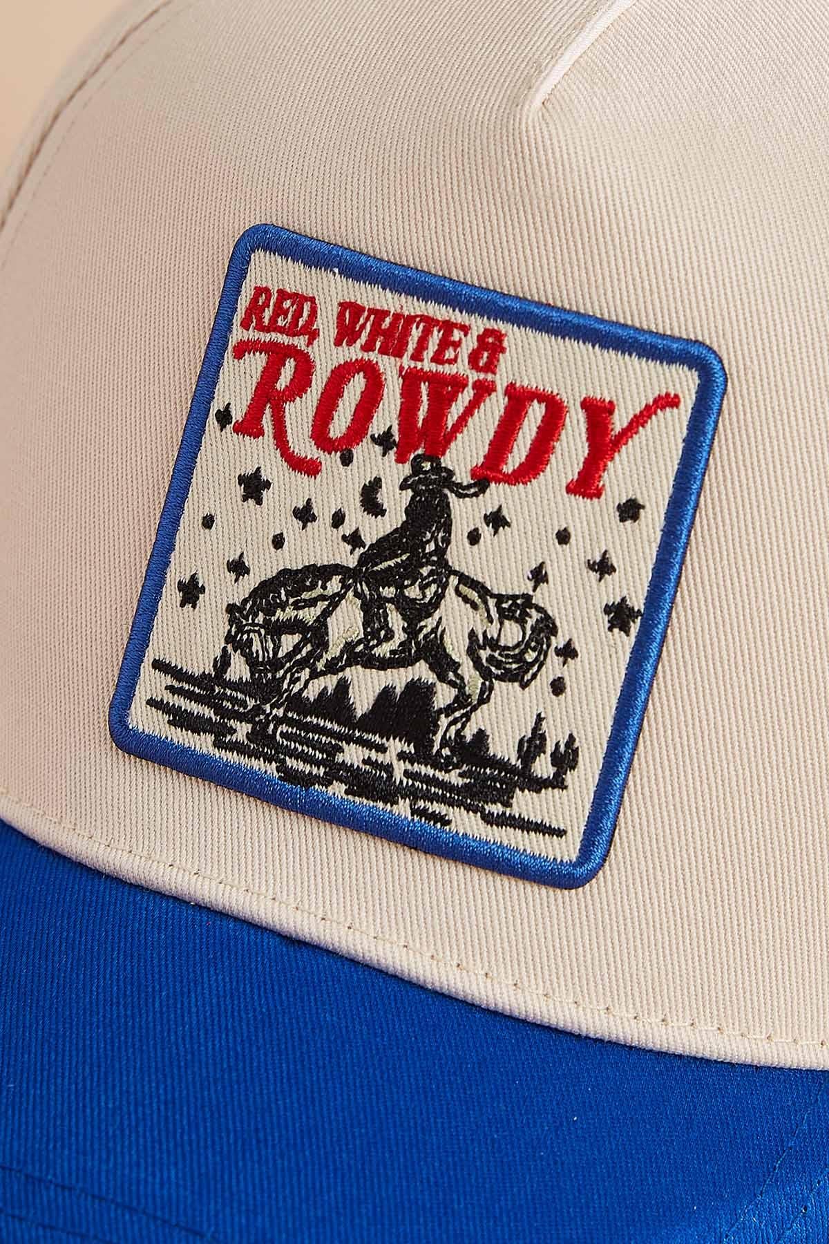Versona red white and rowdy trucker hat BLUE