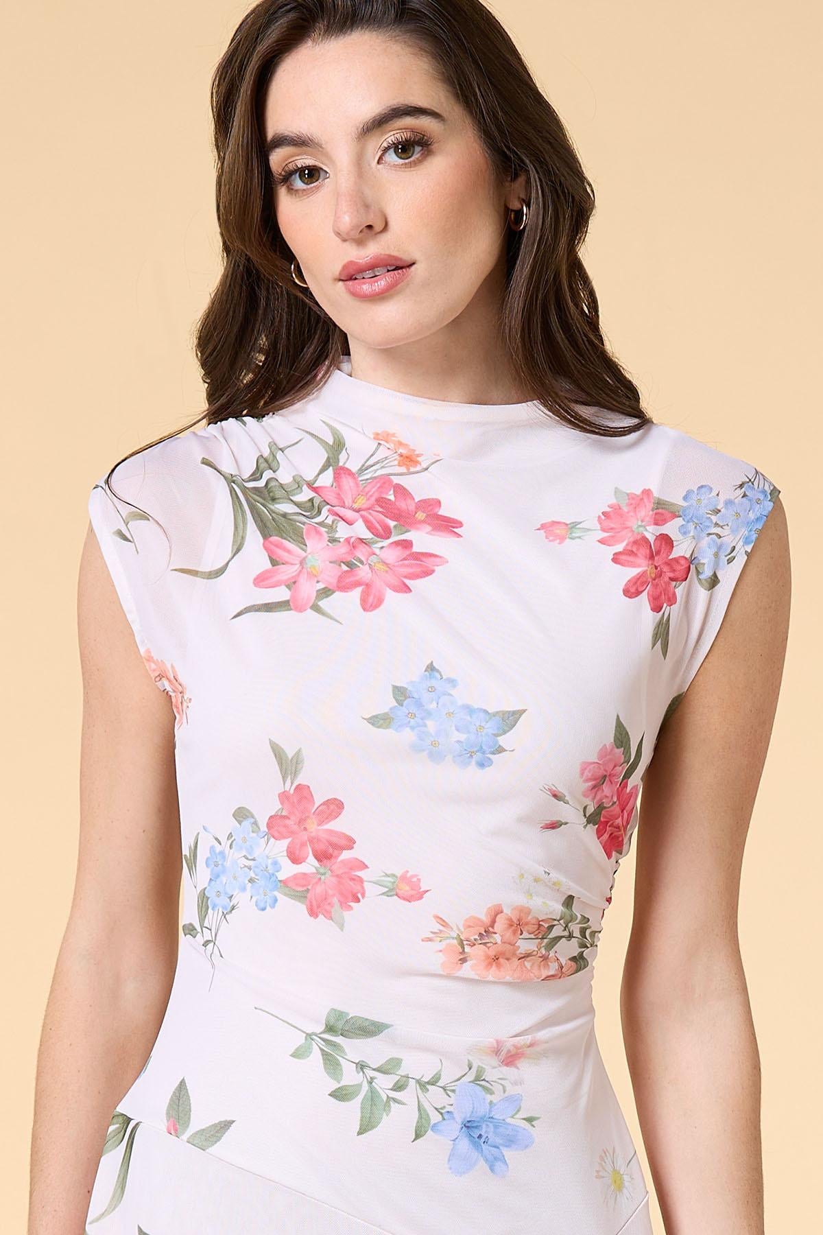 Versona flower power mesh midi dress WHITE_MULTI