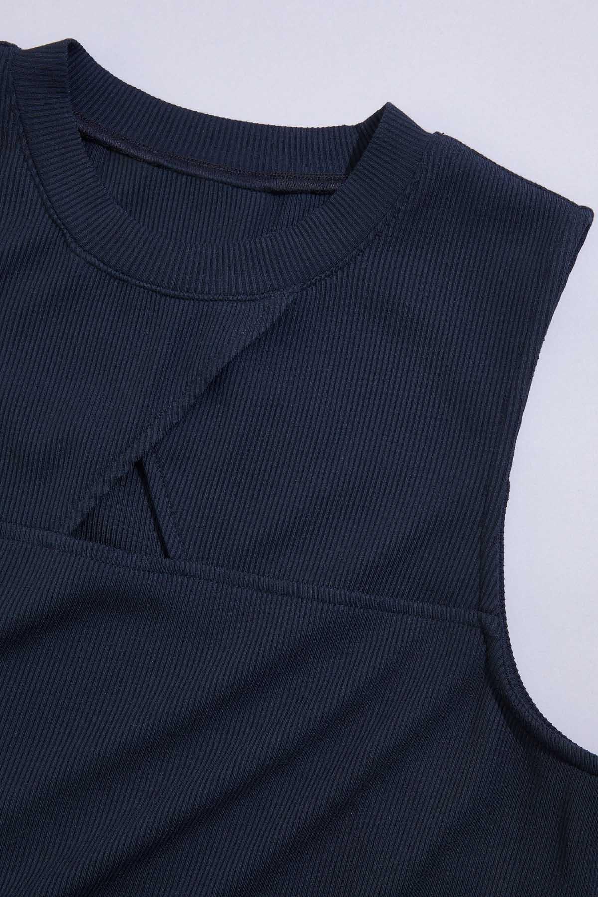 Versona cache ribbed keyhole neckline tank- black JET_BLACK