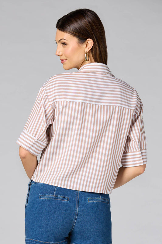 Versona cache french cuff striped shirt- brown WHITE_MULTI