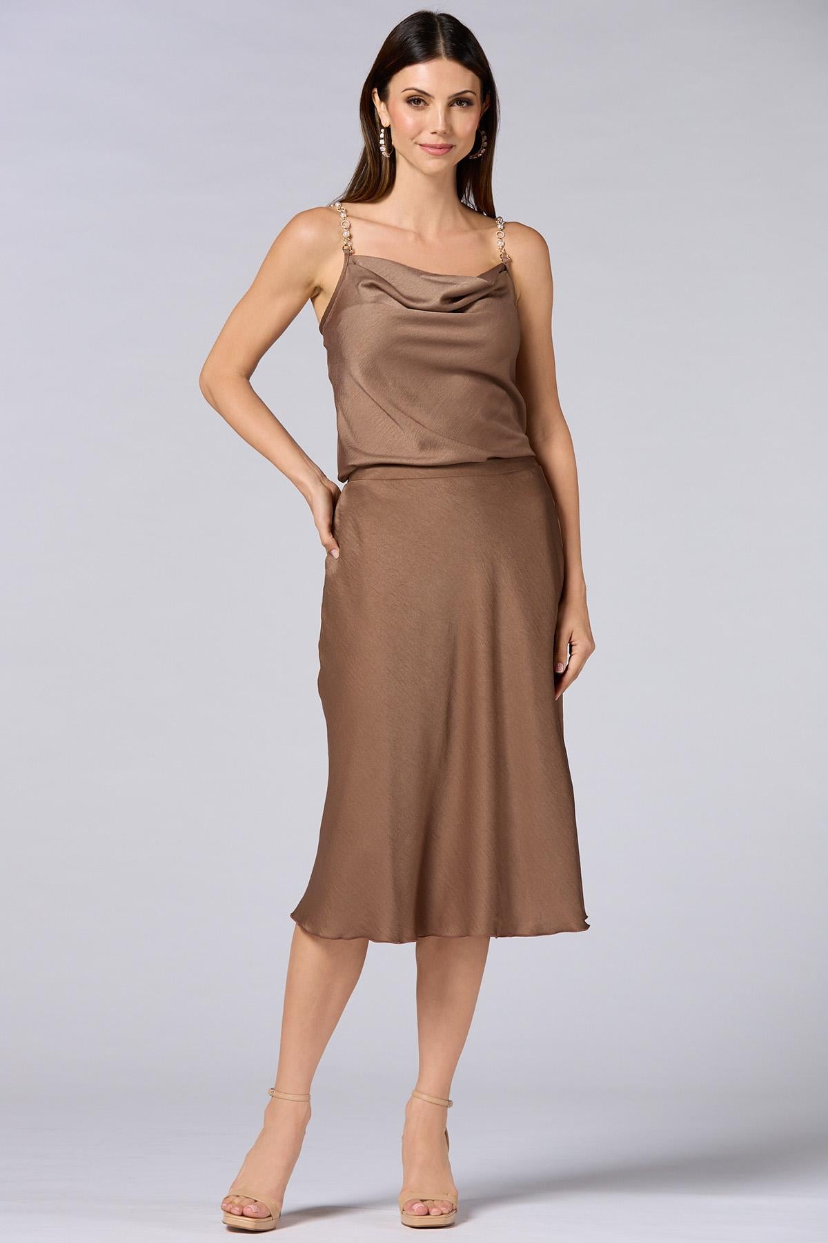 Versona cache midi slip skirt BROWN
