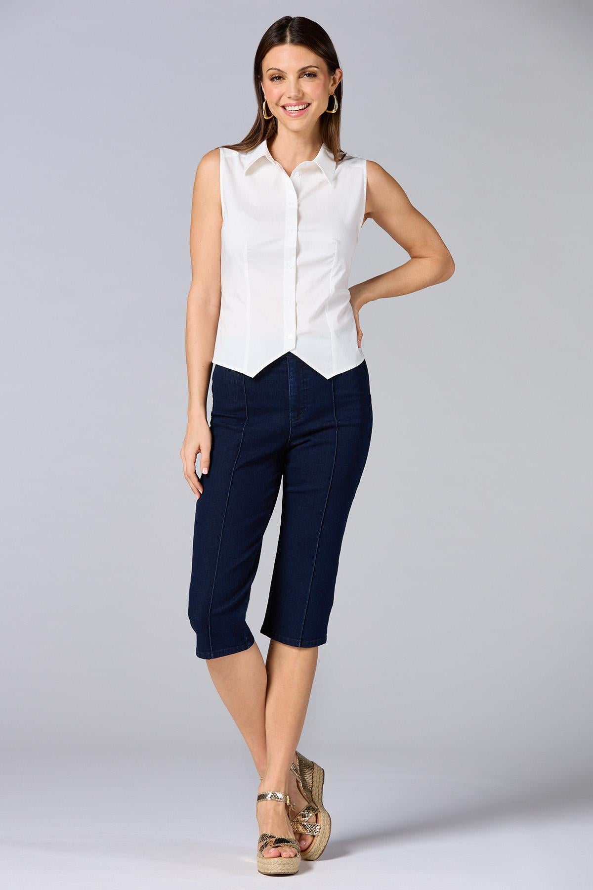 Versona cache pintuck denim capri pants DARK_WASH_DENIM