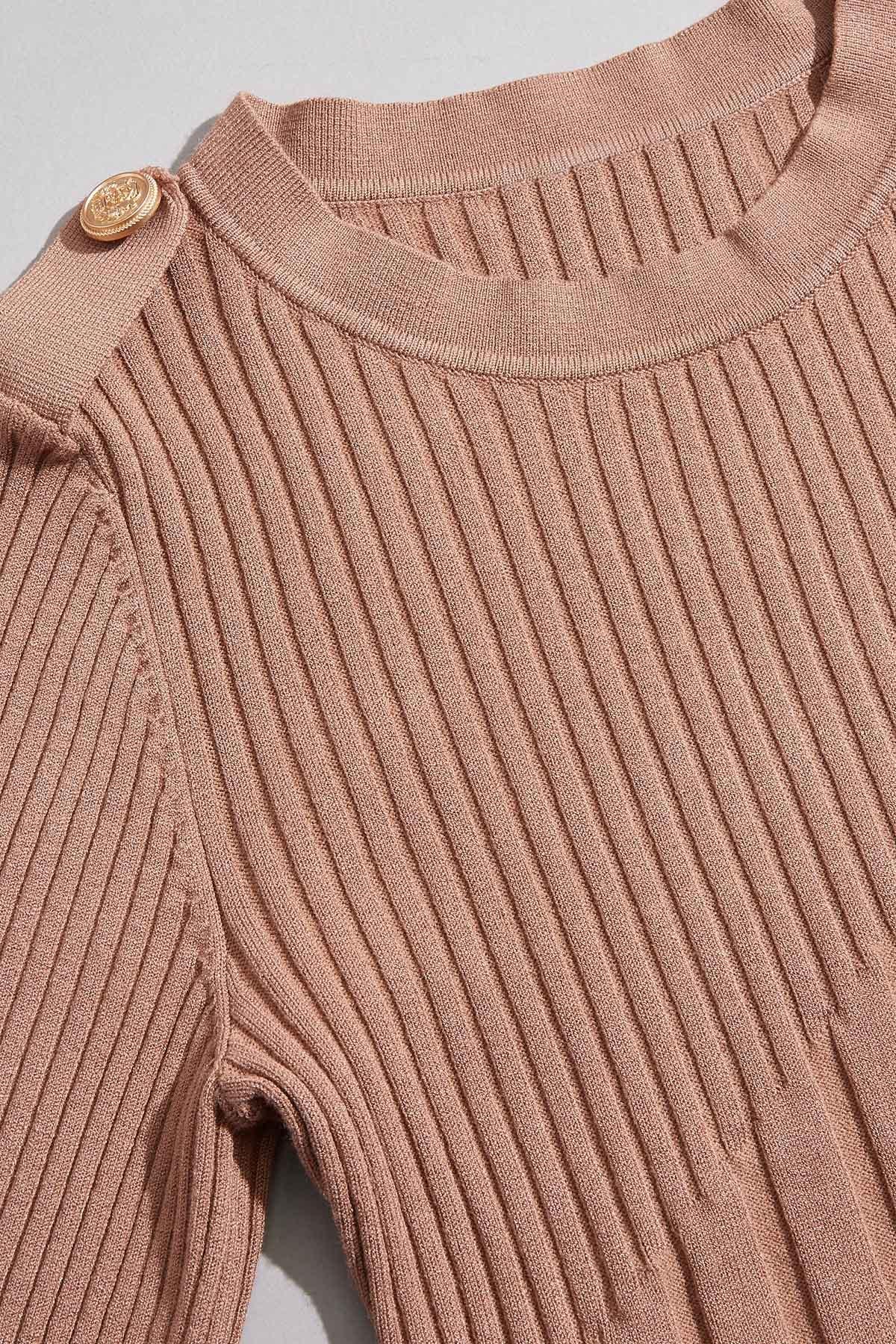 Versona cache ribbed button shoulder sweater BROWN