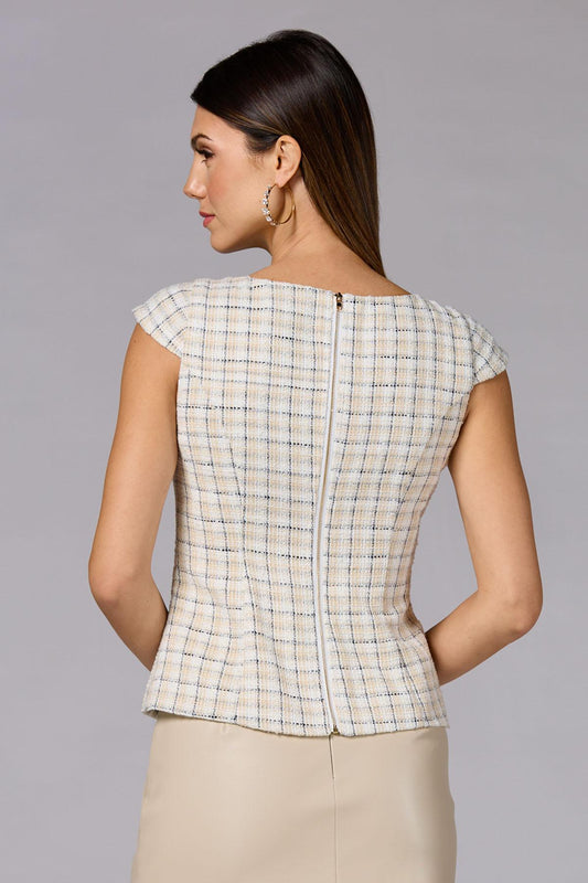 Versona cache cap sleeve tweed top WHITE_MULTI