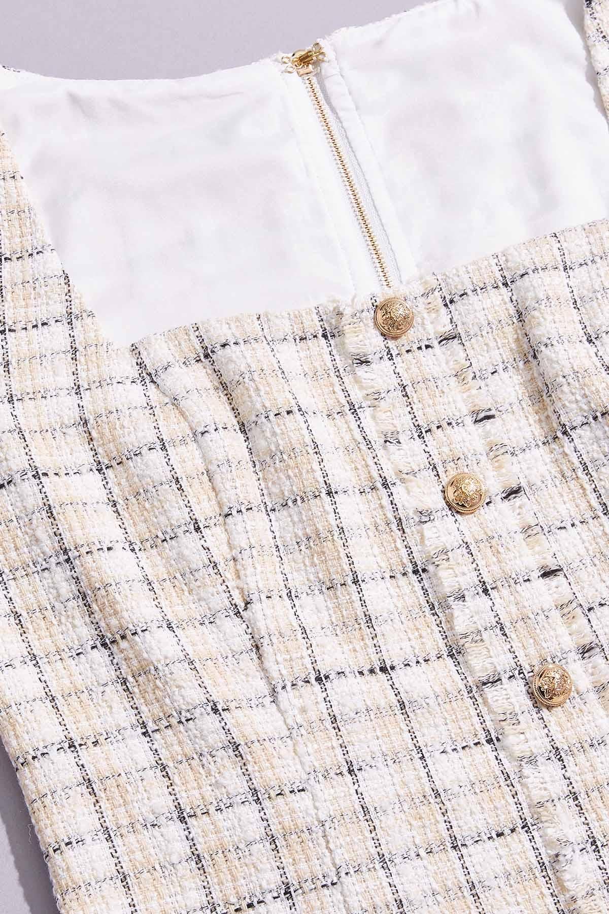 Versona cache cap sleeve tweed top WHITE_MULTI