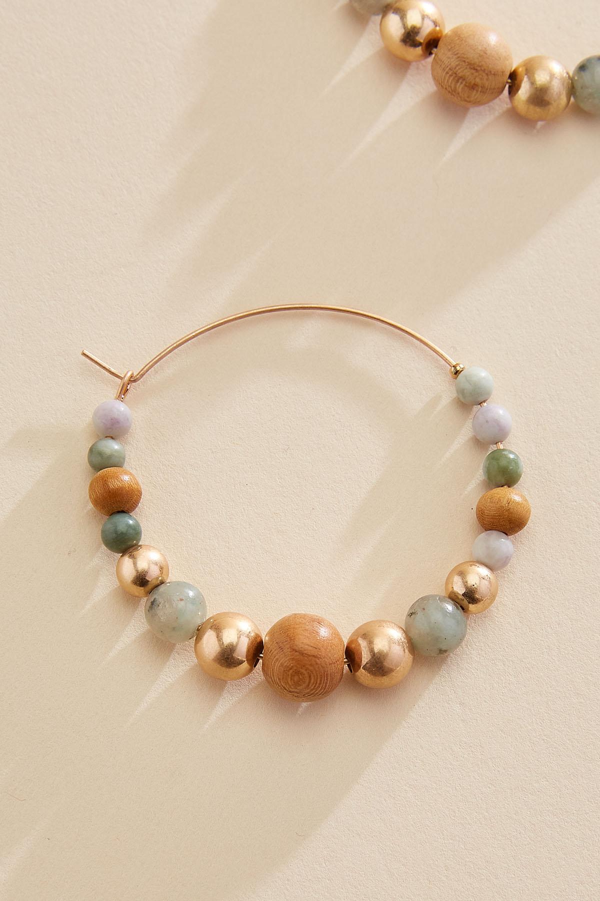 Versona semi- precious wood beaded hoop earrings RESEDA