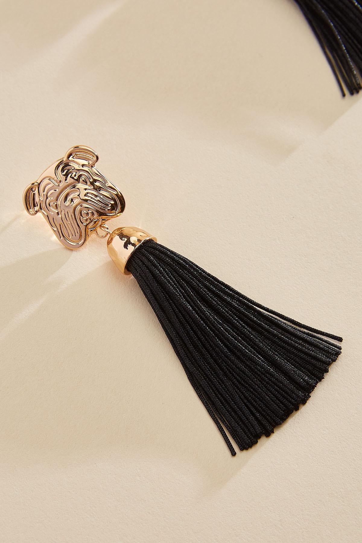 Versona bulldog icon tassel earrings IDEAL_BLACK