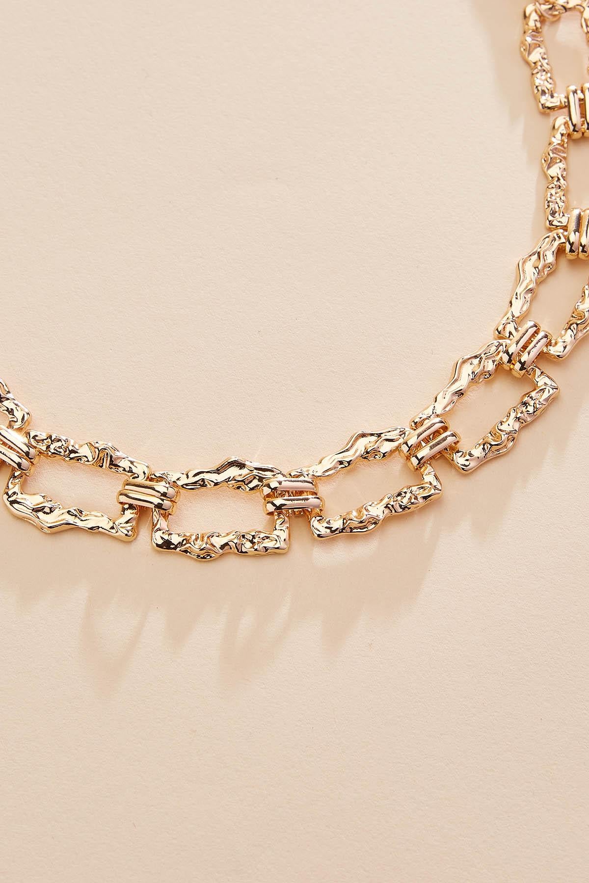 Versona hammered gold rectangle chain necklace GOLD