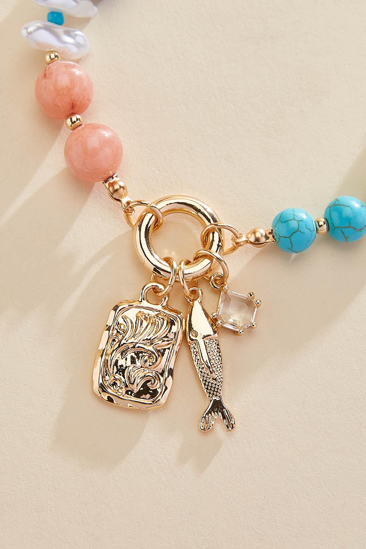 Versona multicolor beaded fish charm bracelet MULTI_SPRING