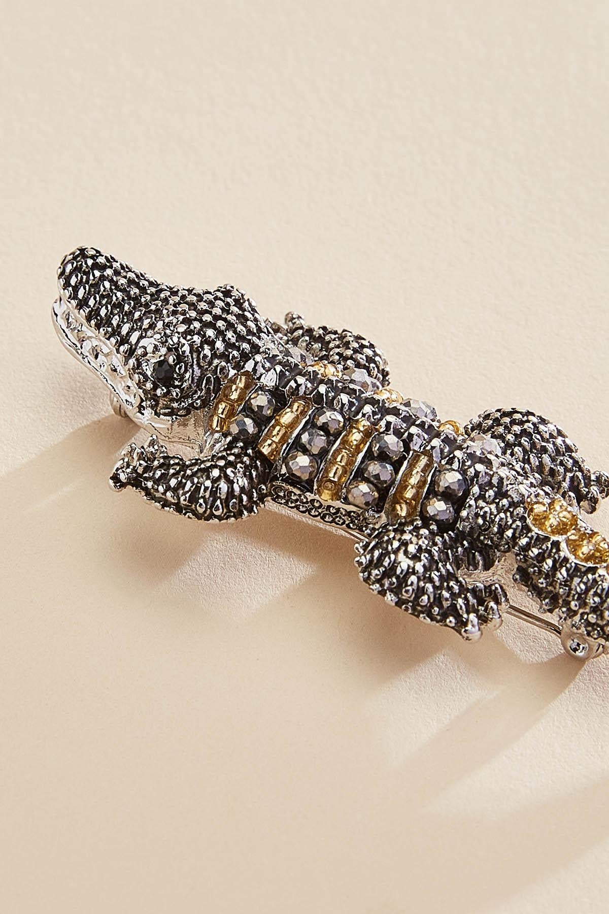 Versona two tone embellished gator brooch TWO_TONE