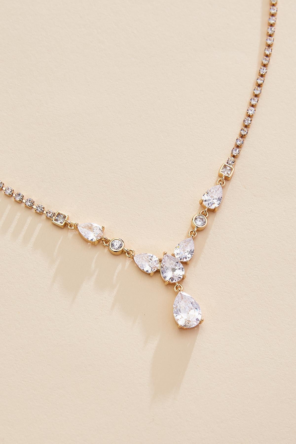 Versona cubic zirconia tear stone necklace set GOLD