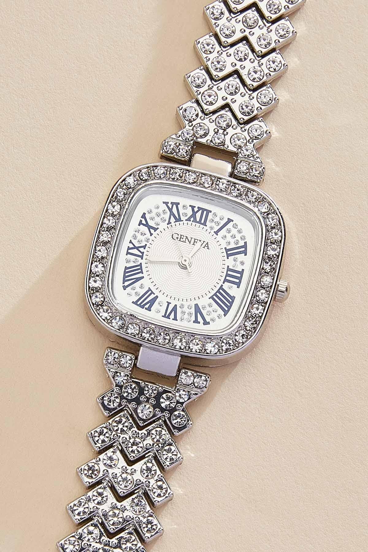 Versona embellished silver square watch SILVER