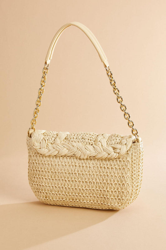 Versona braided trim raffia bag CREAM