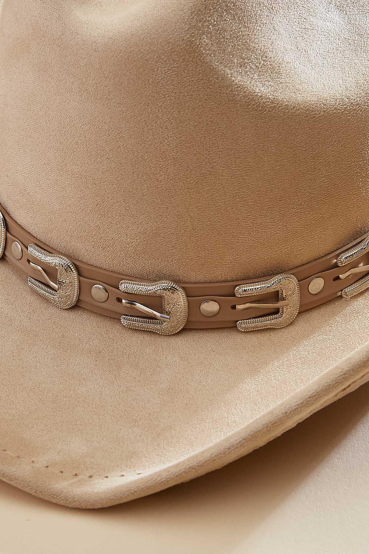 Versona buckle embellished band cowboy hat LIGHT_TAUPE