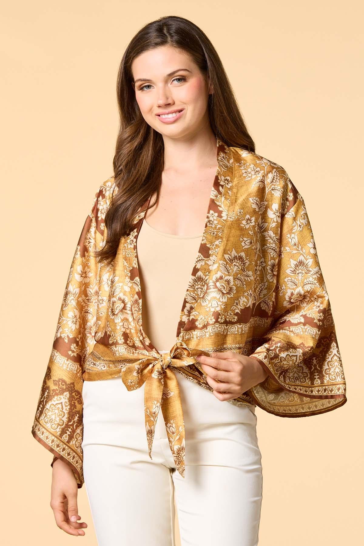 Versona golden summer satin kimono SAFFRON