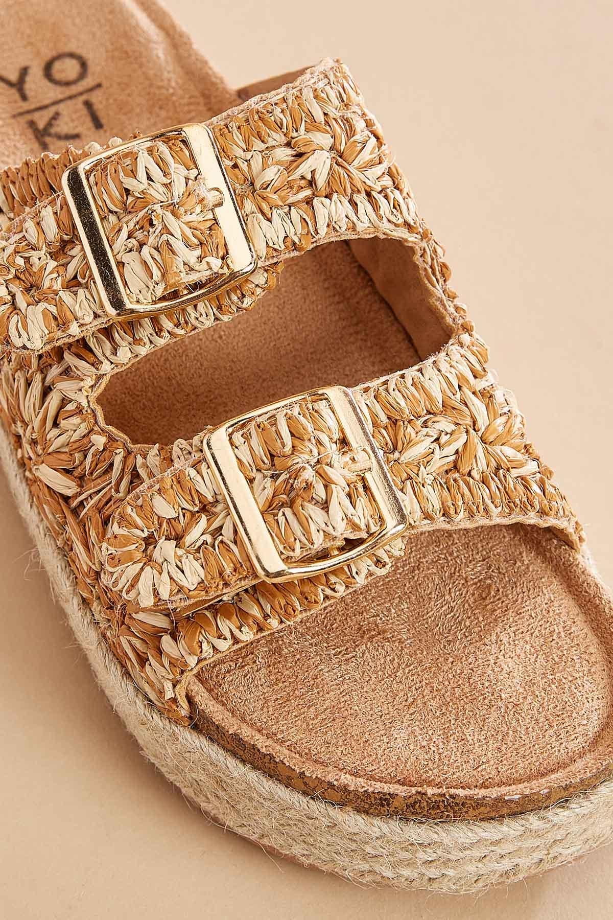 Versona raffia buckle footbed sandals BEIGE