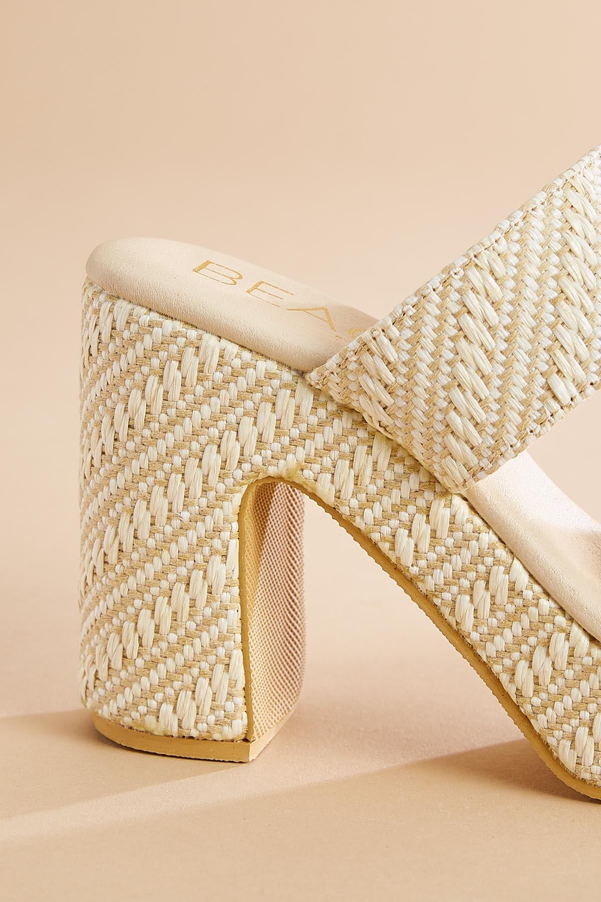 Versona beige white raffia platform heels BEIGE