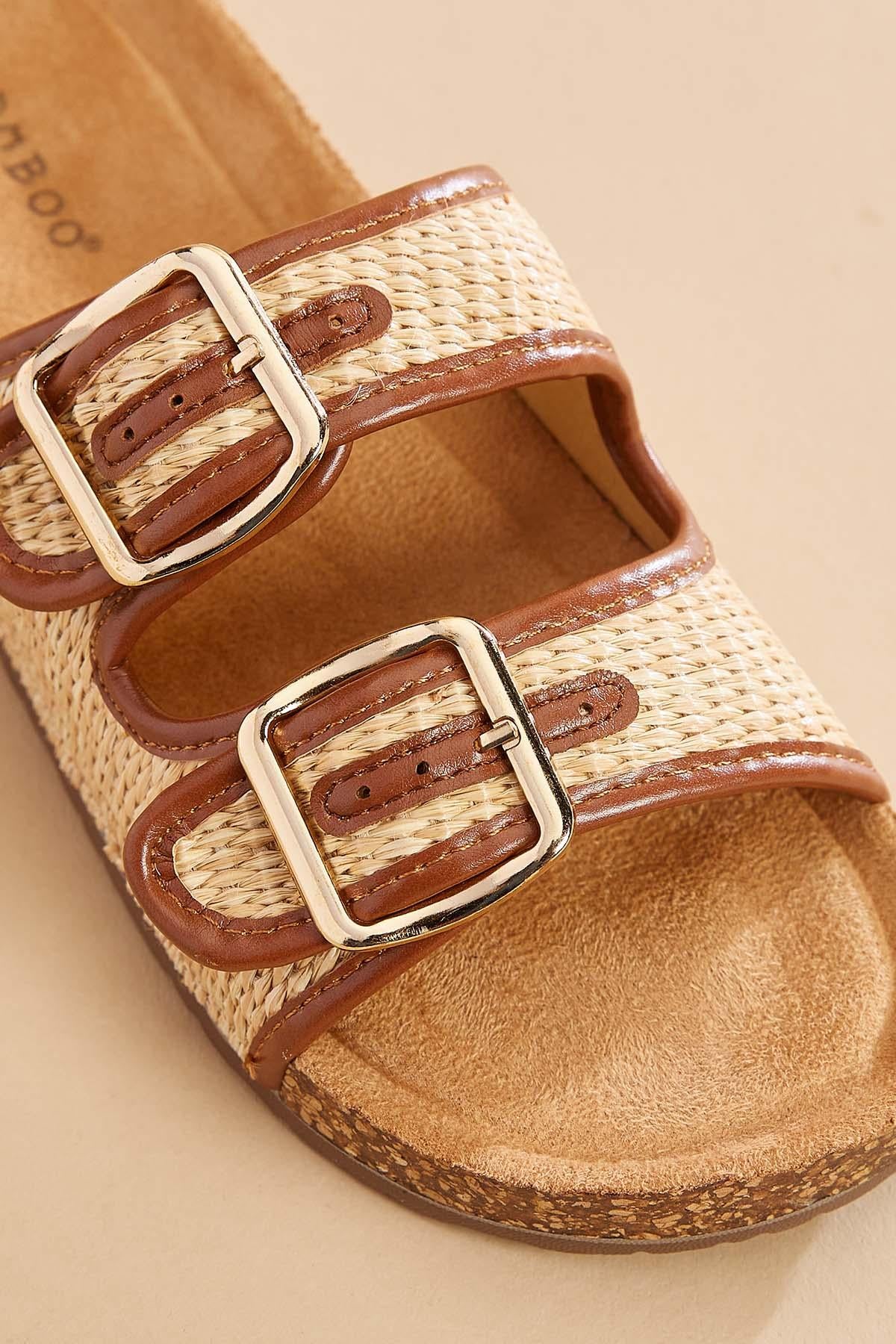 Versona woven contrast trim footbed sandals TAN