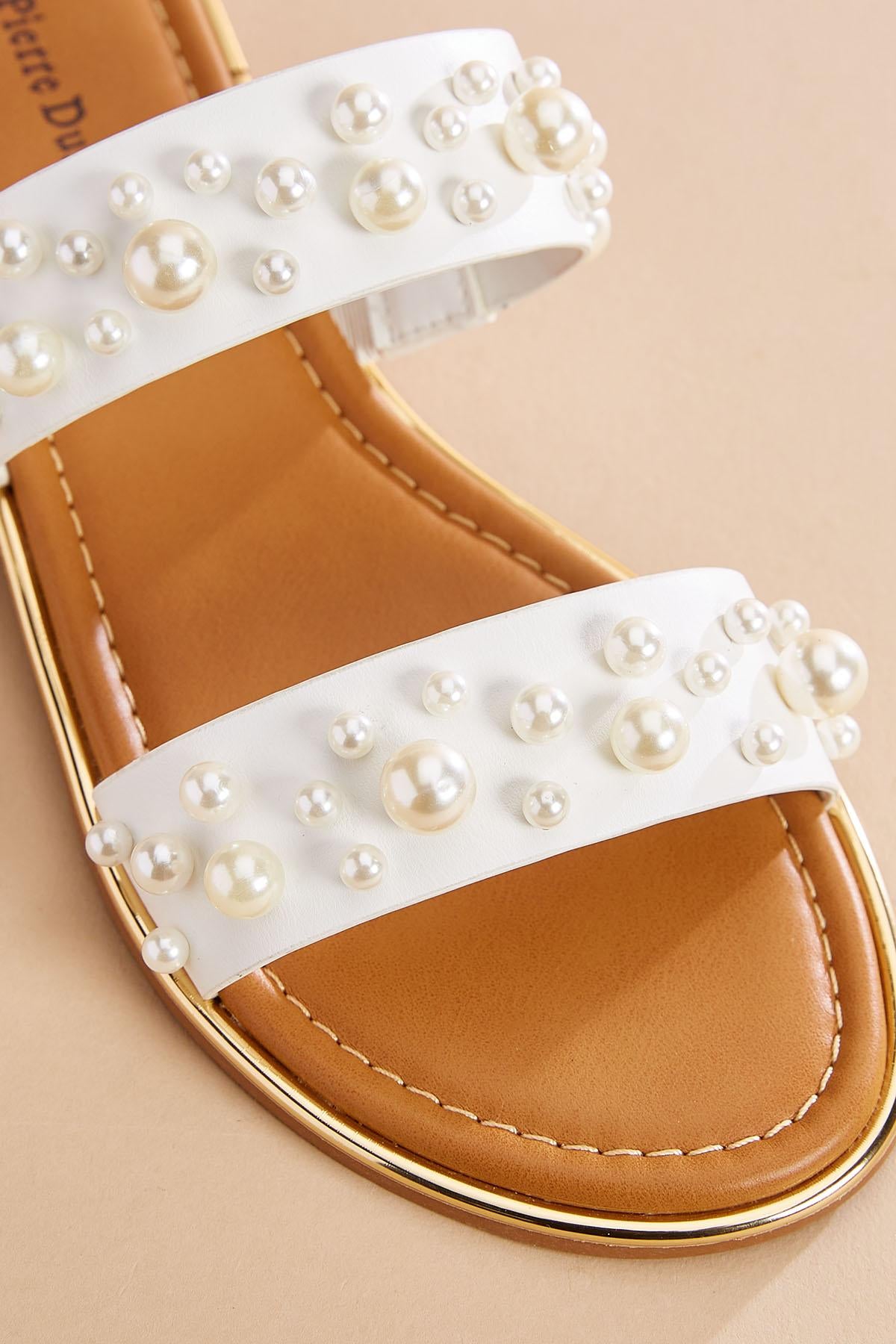 Versona pearl embellished slide sandals WHITE