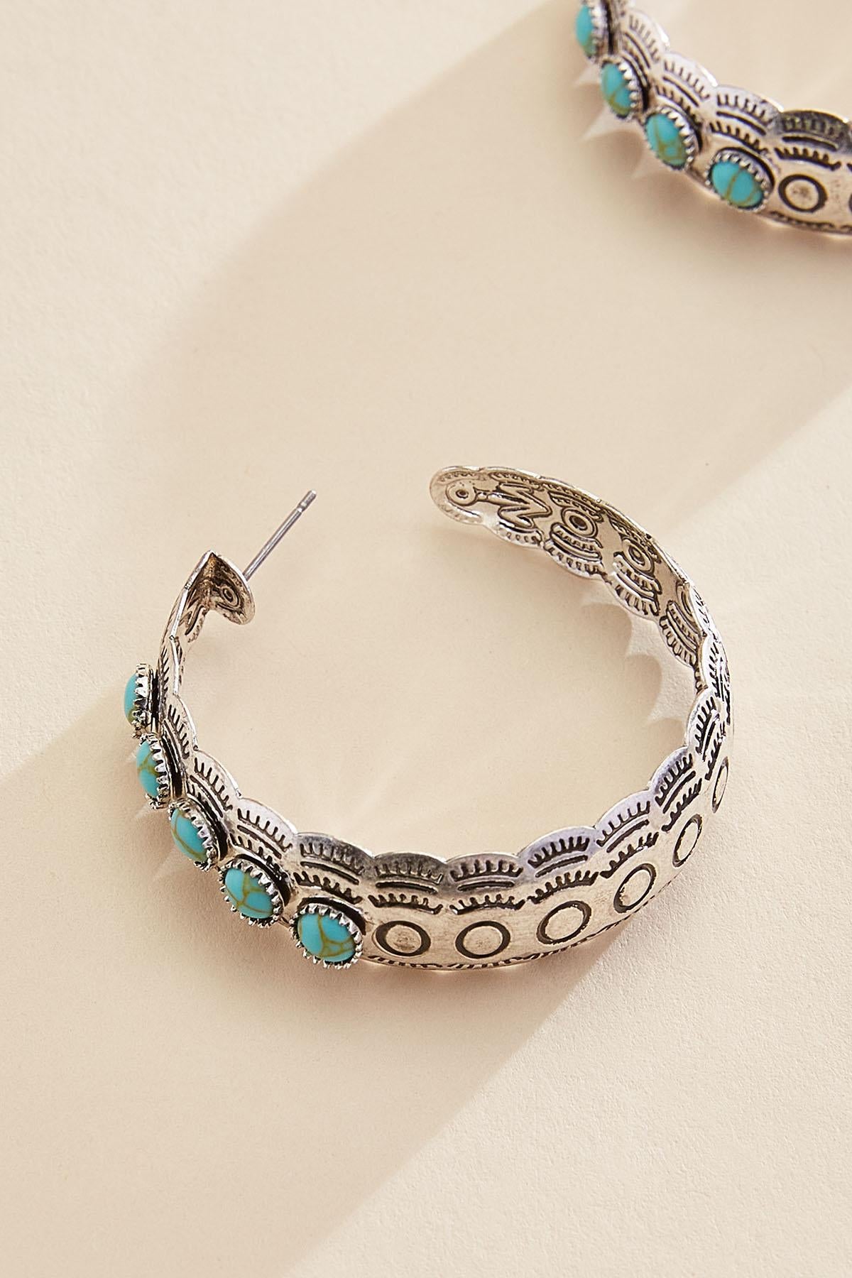 Versona western turquoise silver hoop earrings TURQUOISE