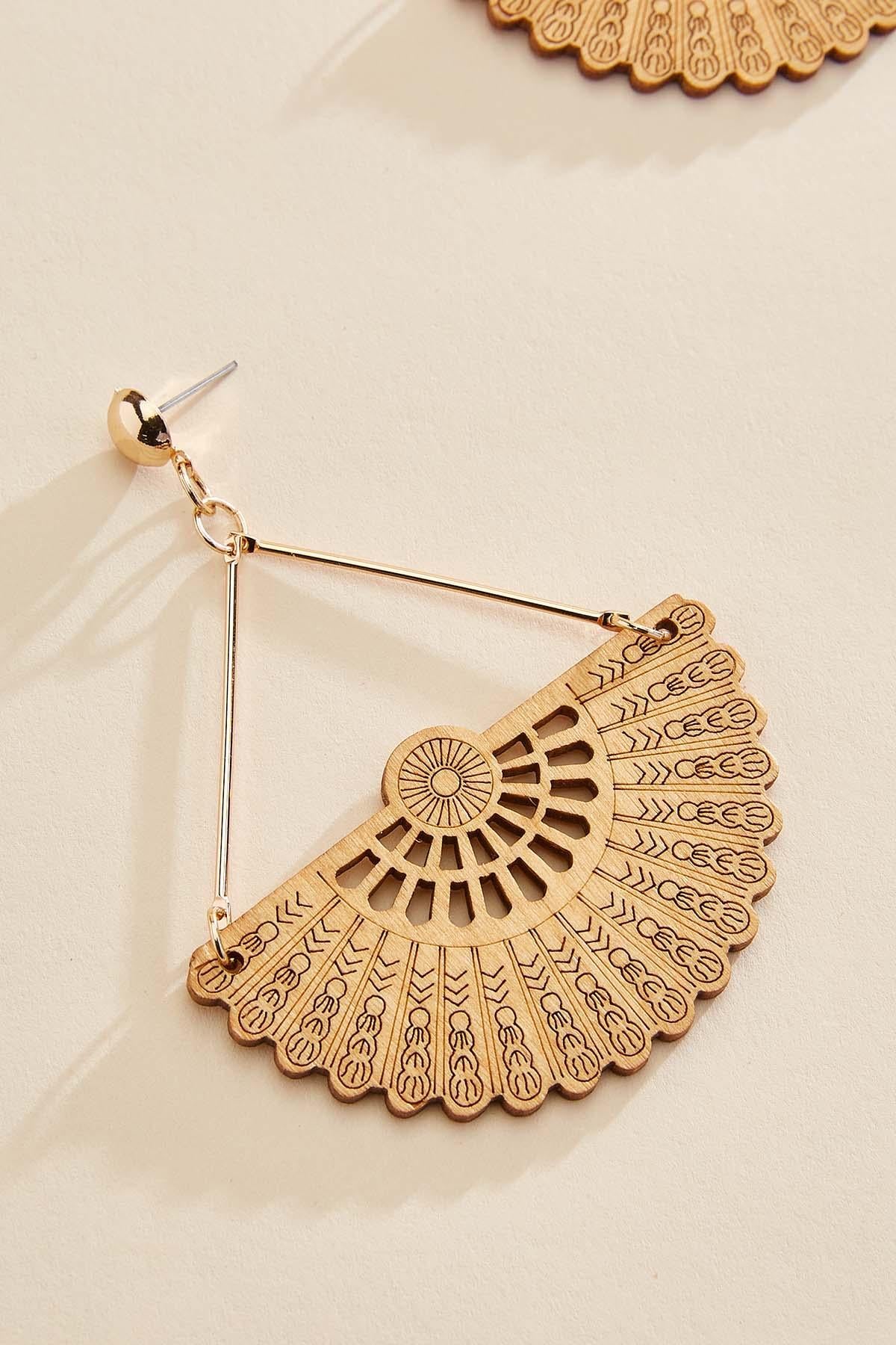 Versona wood fan dangly earrings CANDIED_GINGER