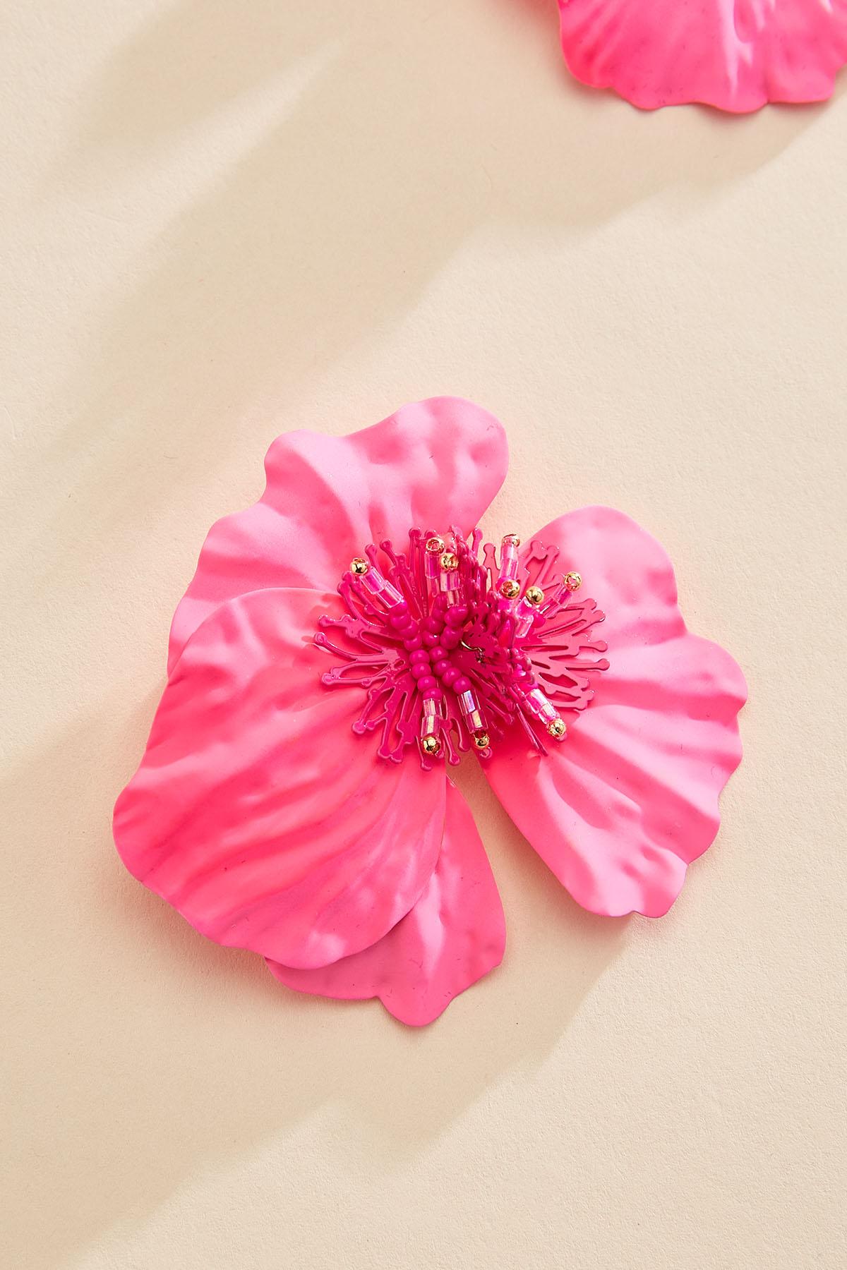 Versona pink coated flower statement earrings RASPBERRY_ROSE