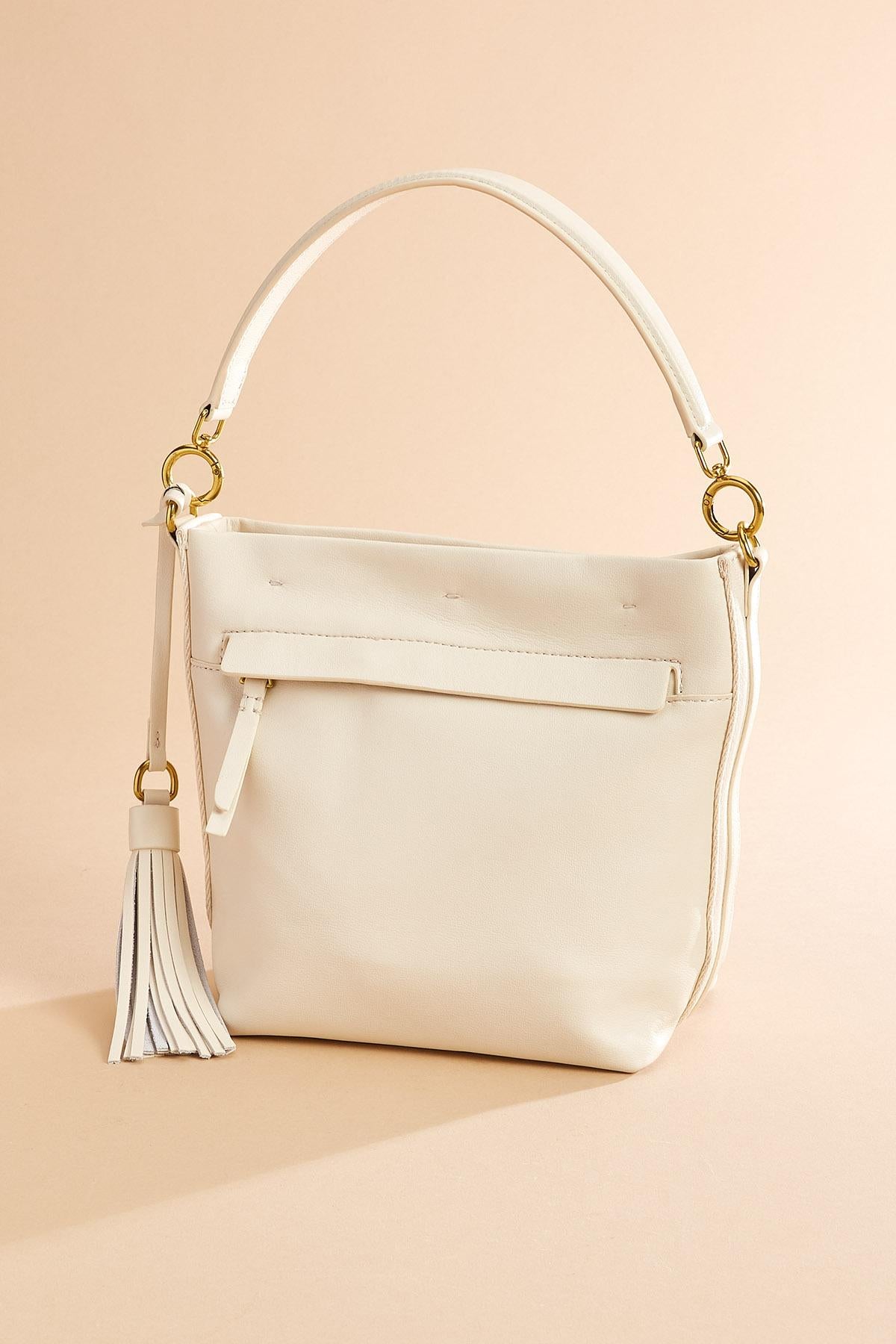 Versona genuine white leather satchel WHITE