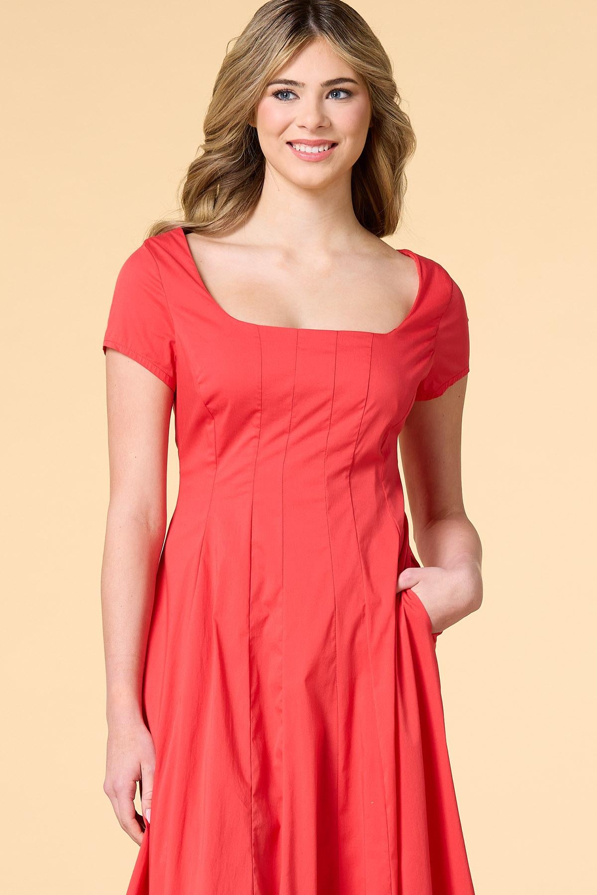 Versona cute in coral poplin midi dress CORAL