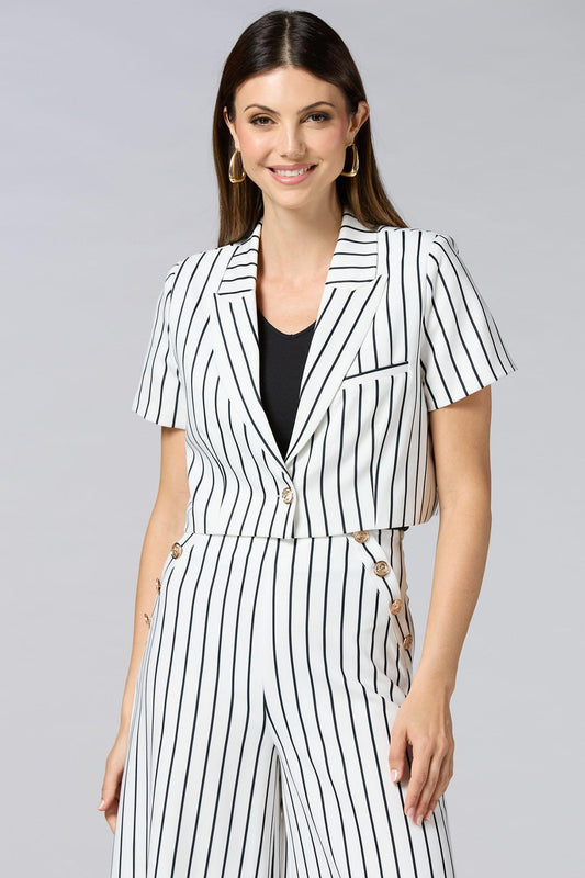 Versona cache black white stripe cropped jacket WHITE_MULTI