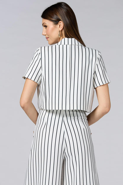 Versona cache black white stripe cropped jacket WHITE_MULTI