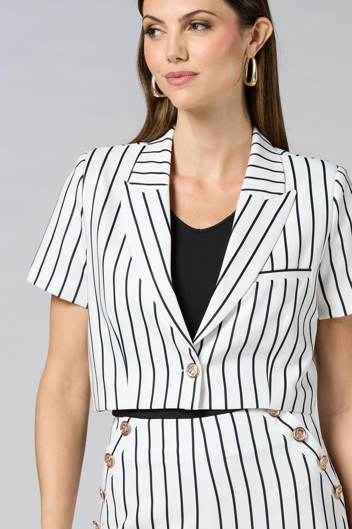 Versona cache black white stripe cropped jacket WHITE_MULTI