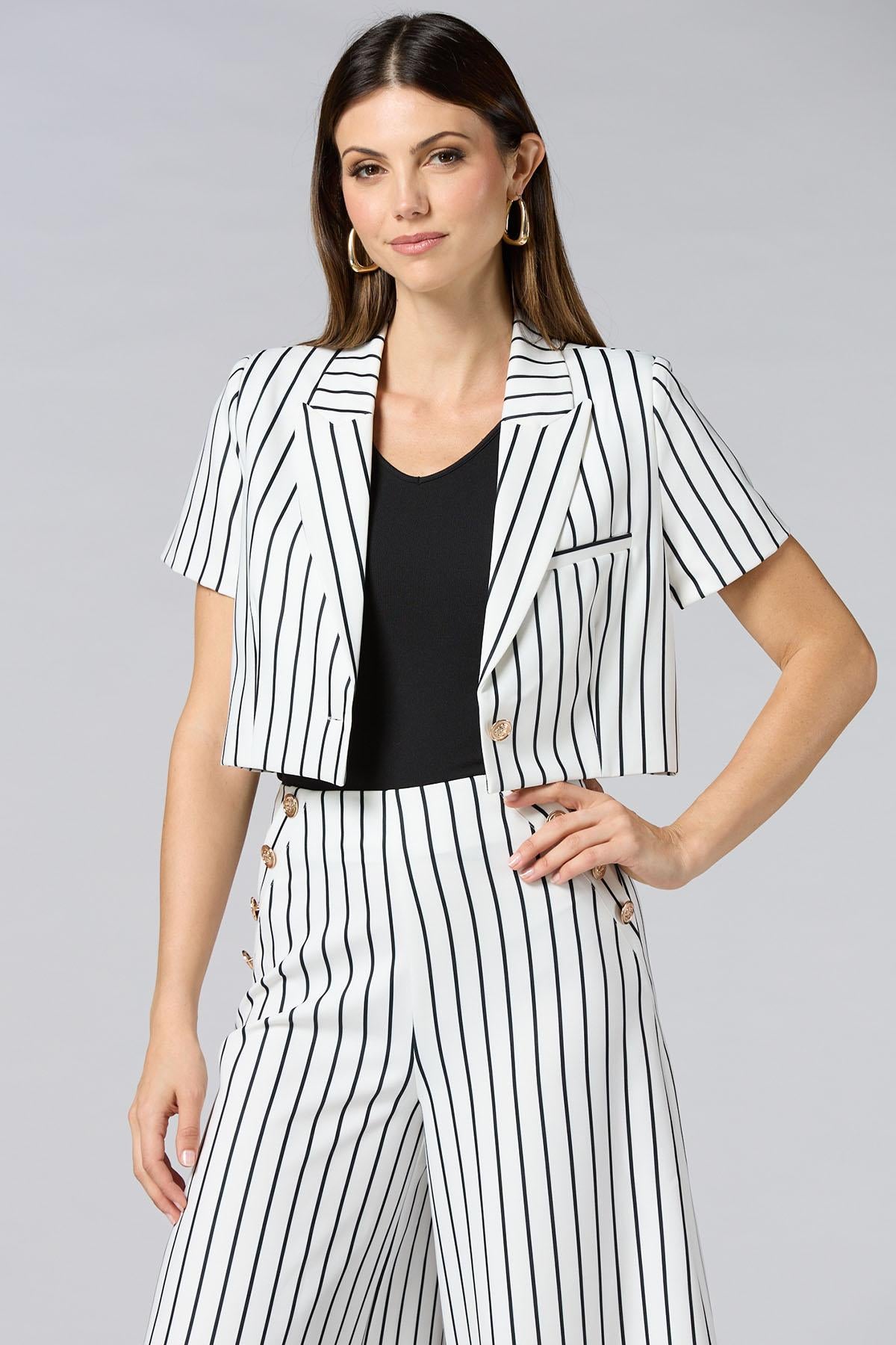 Versona cache black white stripe cropped jacket WHITE_MULTI