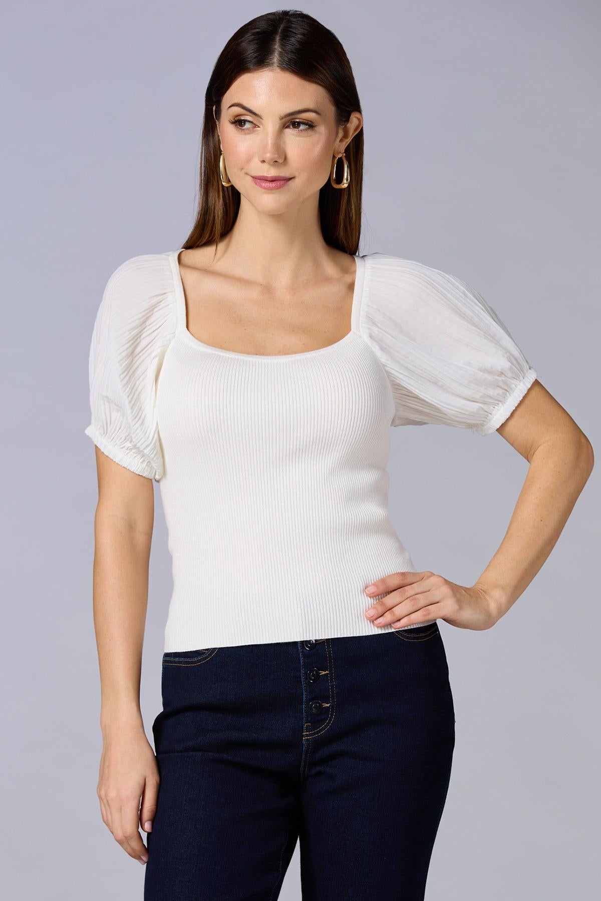 Versona cache sleeve interest sweater BRIGHT_WHITE