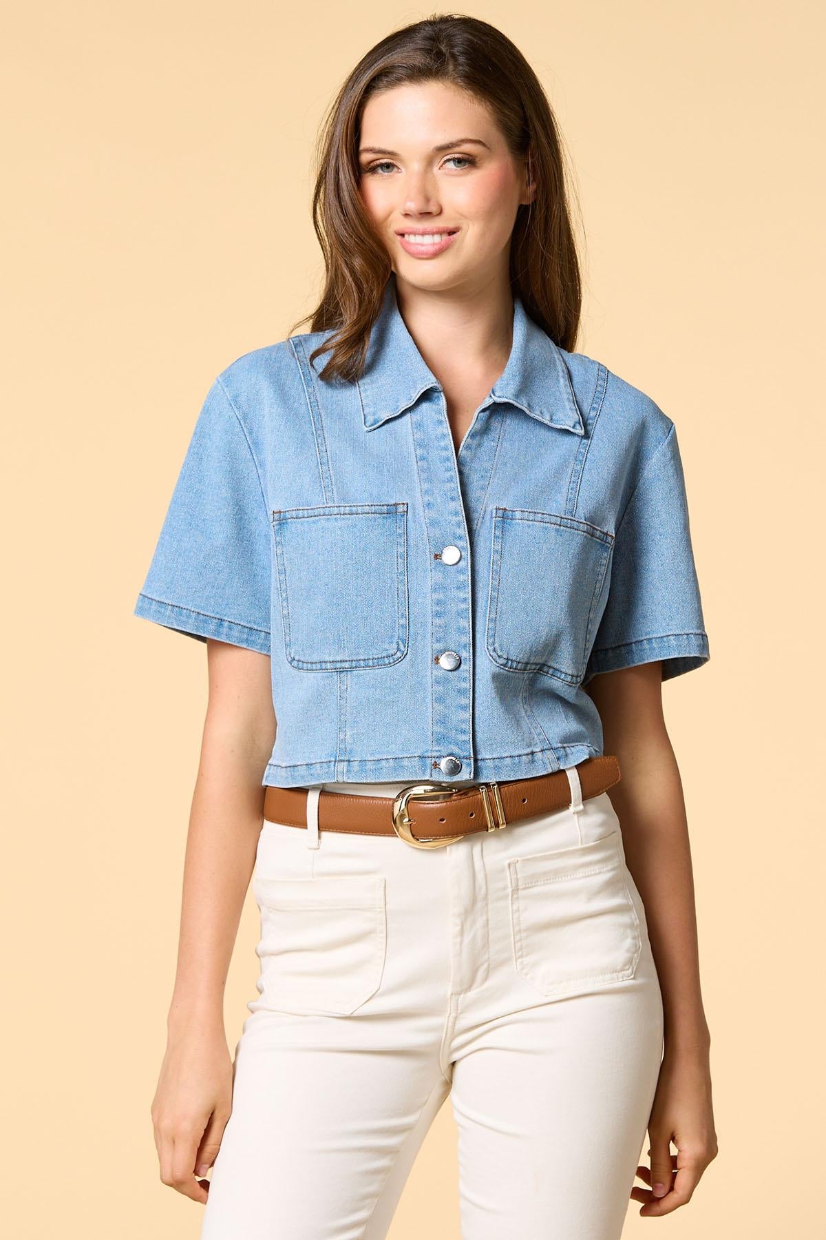 Versona short story cropped denim jacket MEDIUM_WASH_DENIM