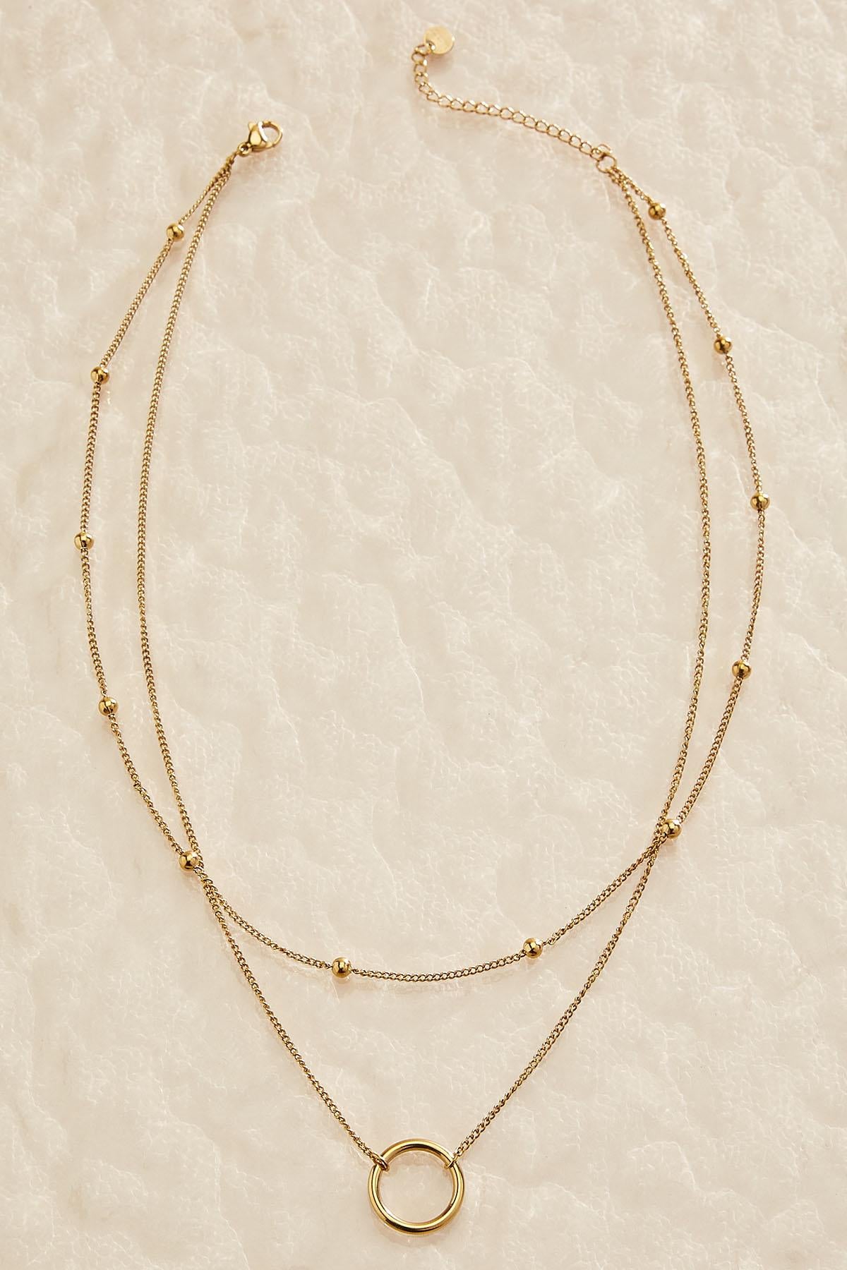 Versona waterproof circle pendant layered necklace GOLD