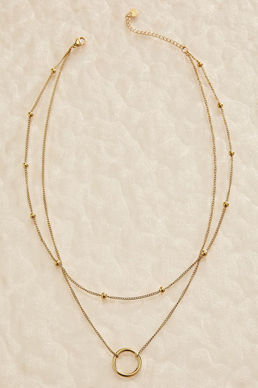 Versona waterproof circle pendant layered necklace GOLD