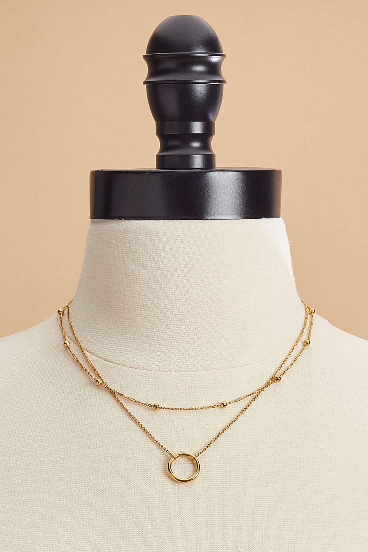 Versona waterproof circle pendant layered necklace GOLD