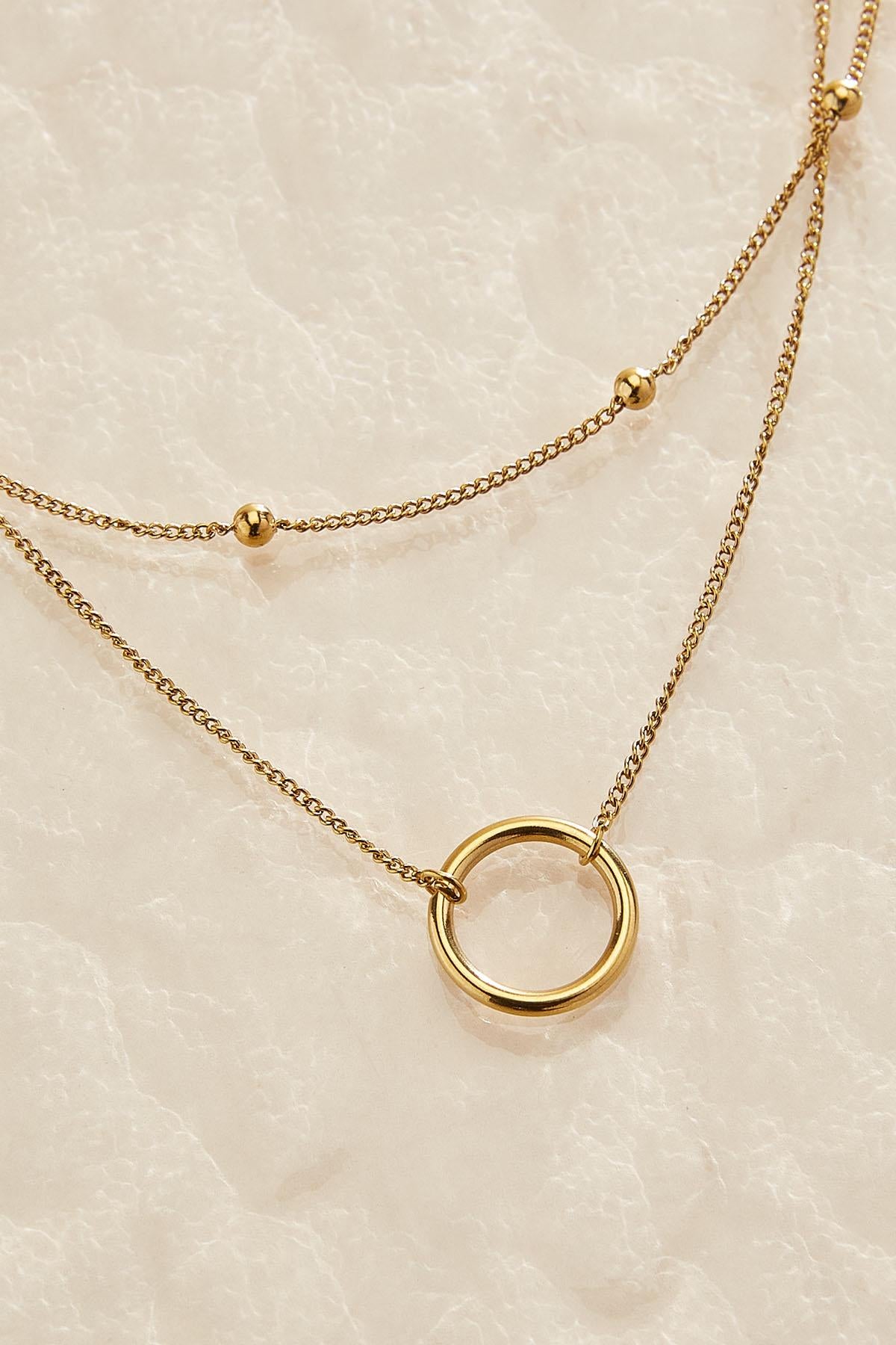 Versona waterproof circle pendant layered necklace GOLD