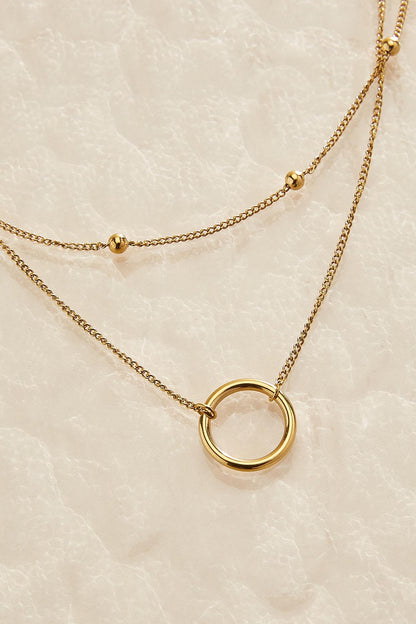 Versona waterproof circle pendant layered necklace GOLD