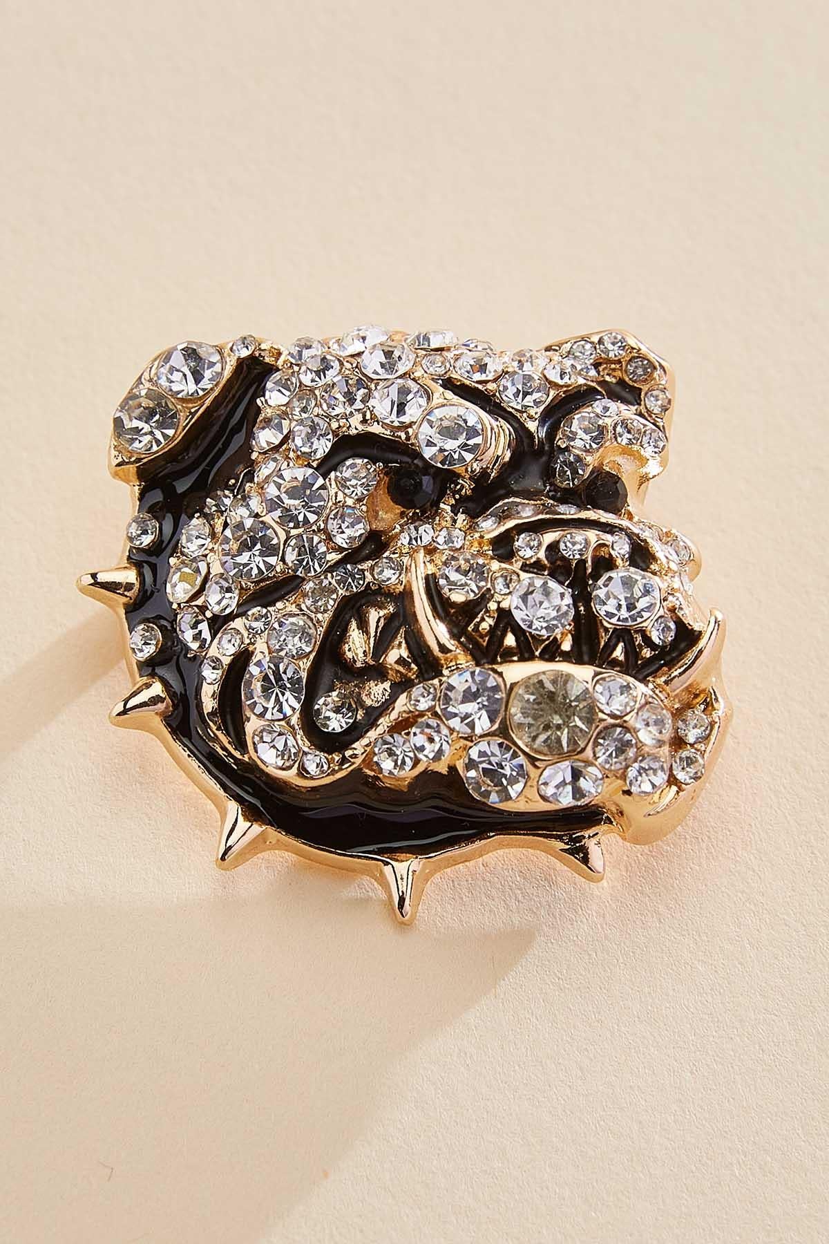 Versona two tone embellished bulldog brooch GOLD