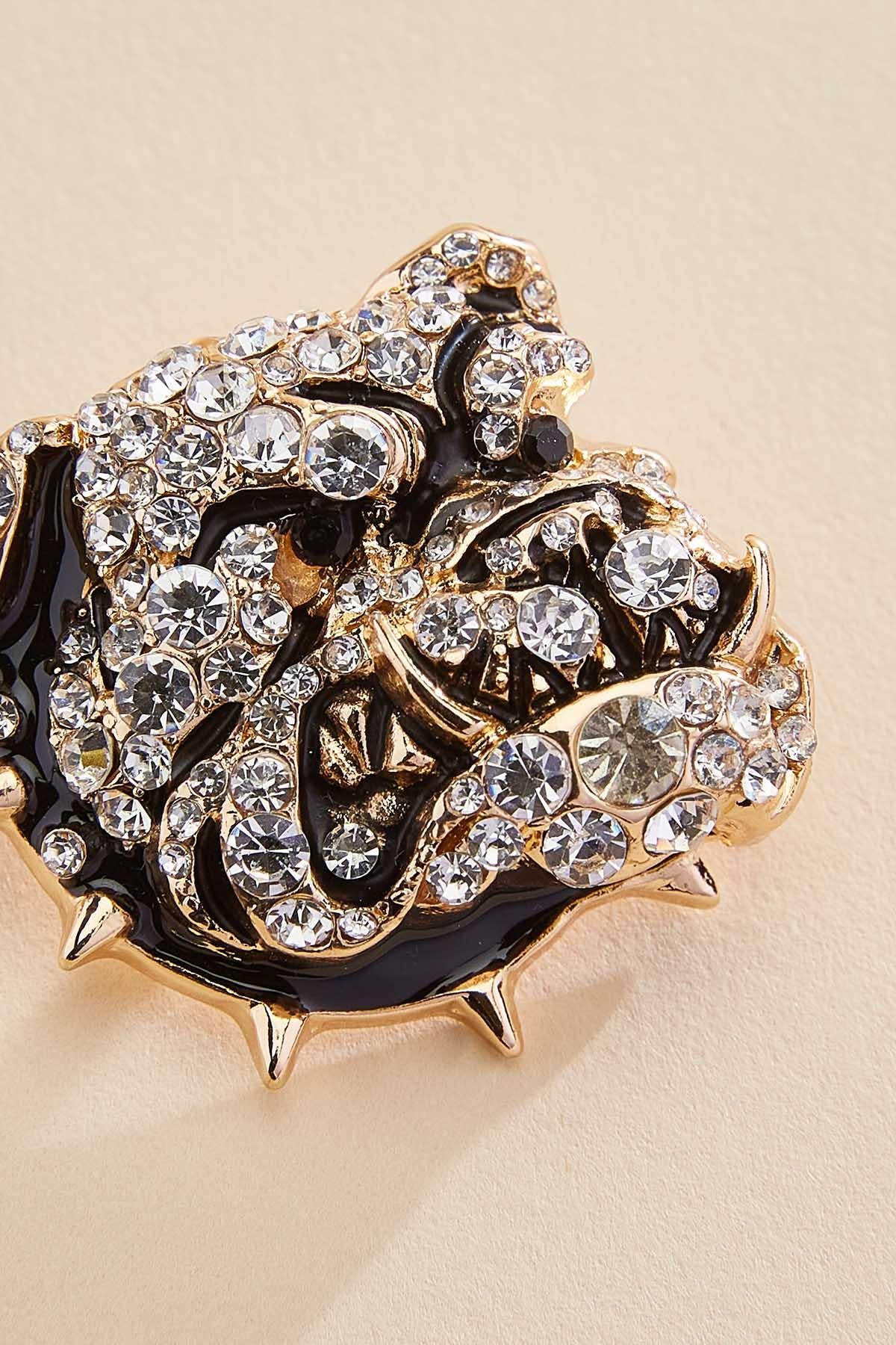 Versona two tone embellished bulldog brooch GOLD