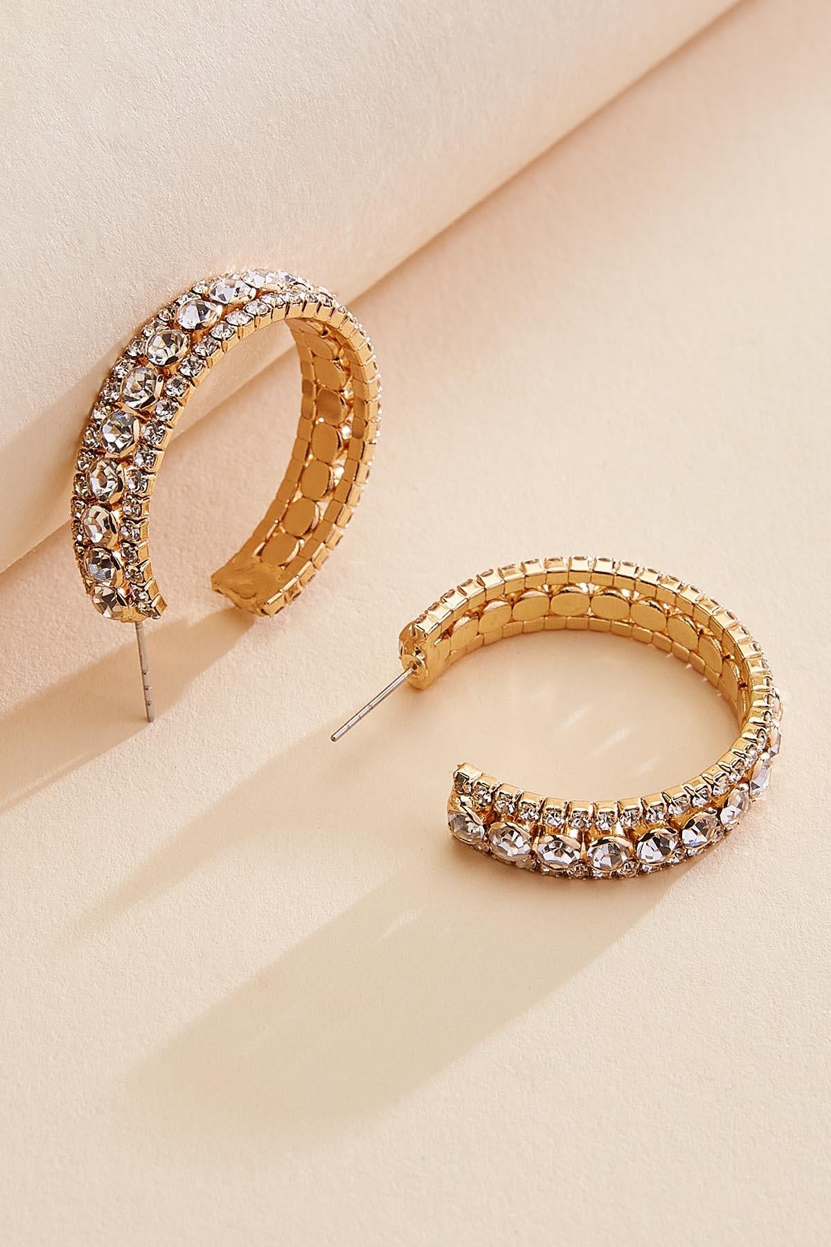 Versona layered rhinestone hoop earrings GOLD