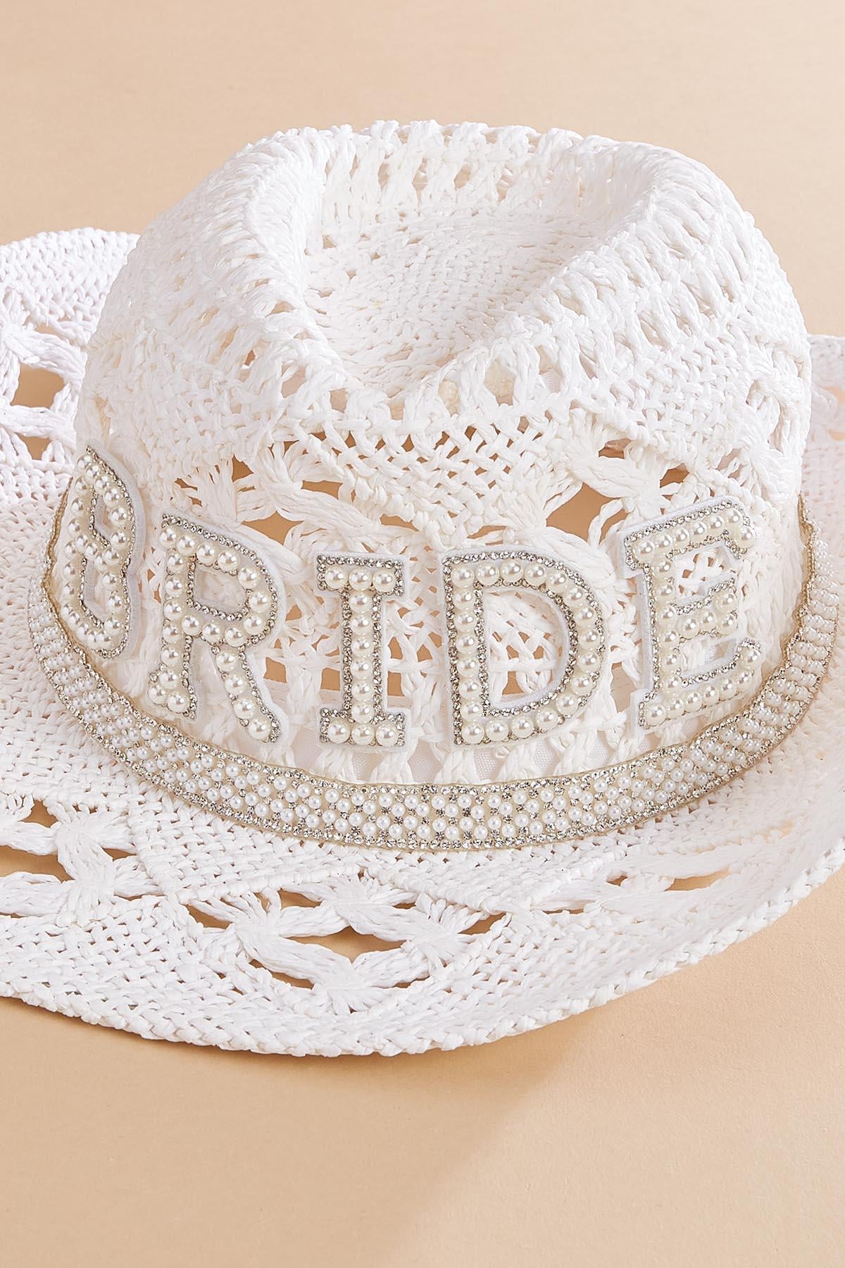 Versona bride embellished straw cowboy hat WHITE