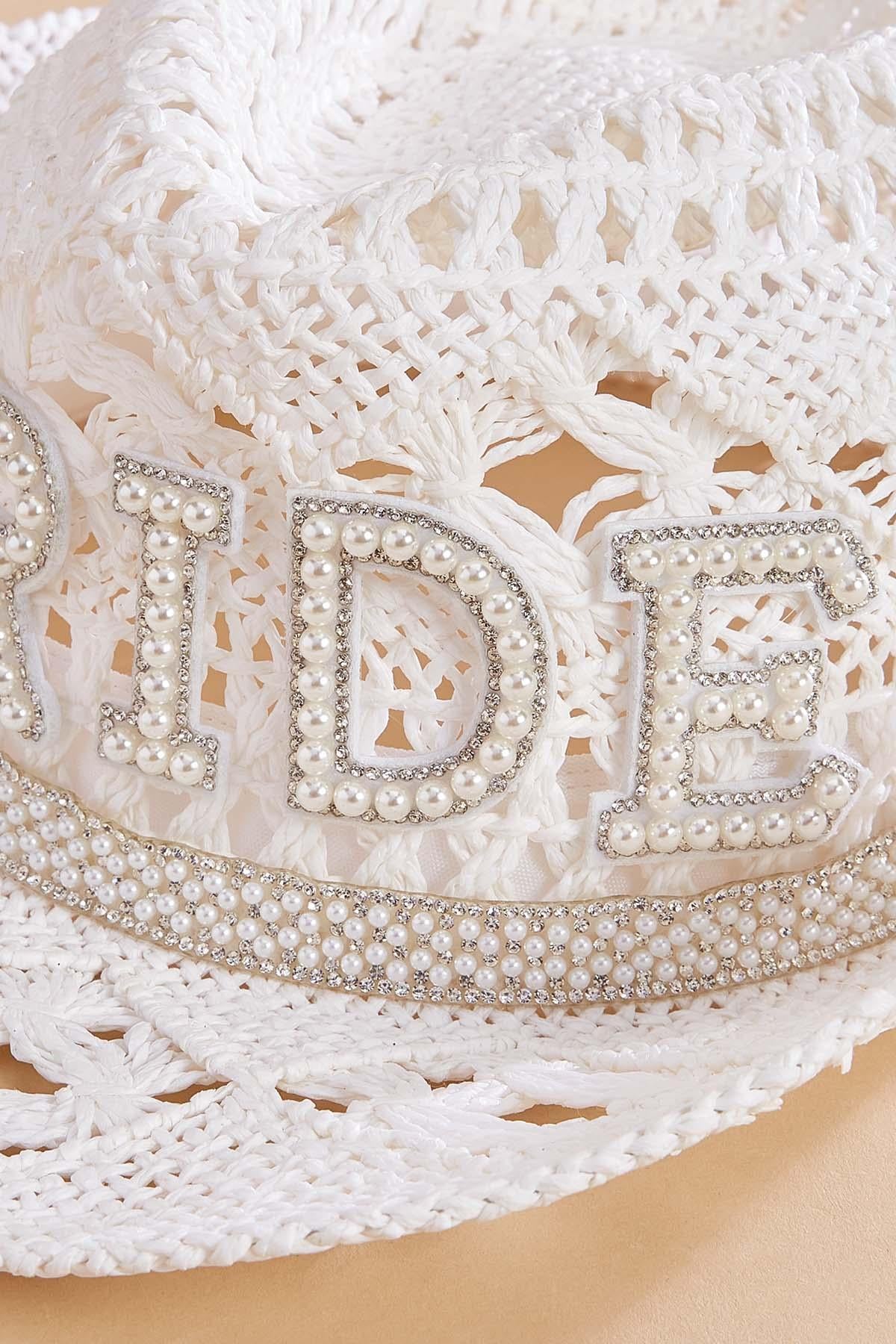 Versona bride embellished straw cowboy hat WHITE