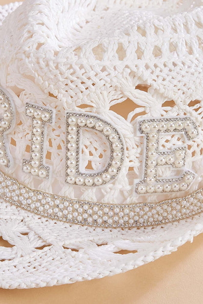 Versona bride embellished straw cowboy hat WHITE