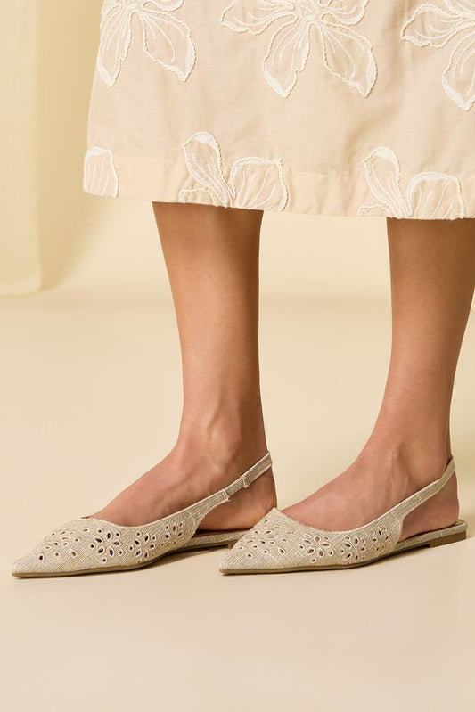 Versona glittery eyelet embroidered sling back flats BEIGE