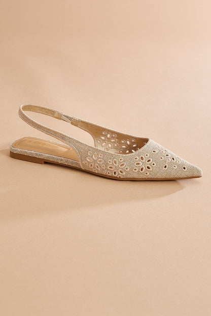Versona glittery eyelet embroidered sling back flats BEIGE